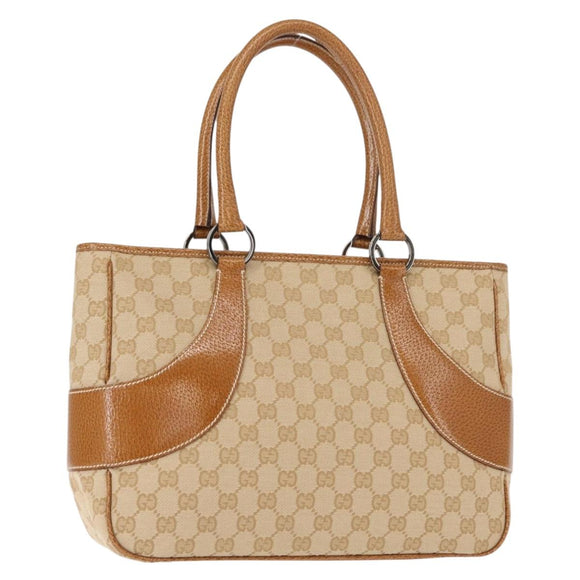 GUCCI GG Canvas Tote Bag Beige Silver 113011 Auth 148839V