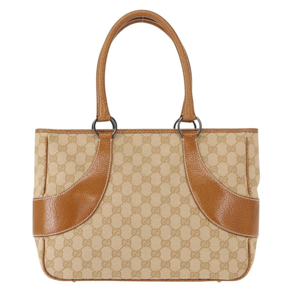 GUCCI GG Canvas Tote Bag Beige Silver 113011 Auth 148839V