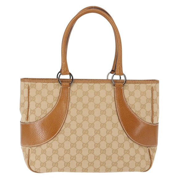 GUCCI GG Canvas Tote Bag Beige Silver 113011 Auth 148839V