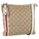 GUCCI GG Canvas Sherry Line Shoulder Bag Beige Gold 144388 Auth 148841-1