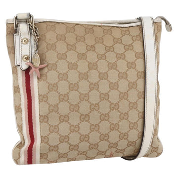 GUCCI GG Canvas Sherry Line Shoulder Bag Beige Gold 144388 Auth 148841