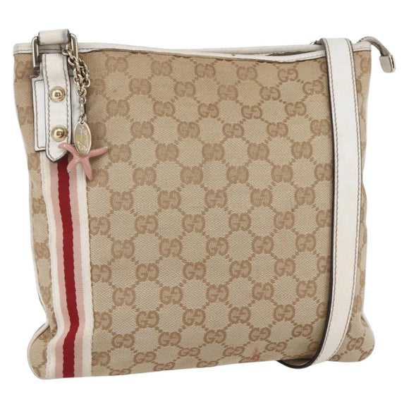 GUCCI GG Canvas Sherry Line Shoulder Bag Beige Gold 144388 Auth 148841