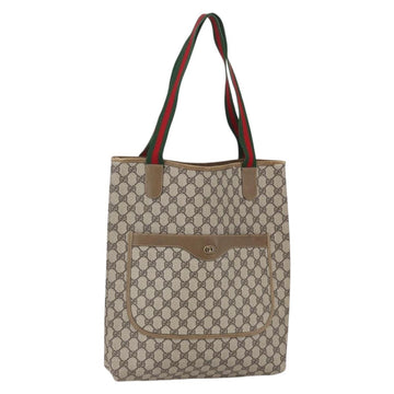 GUCCI GG Supreme Web Sherry Line Tote Bag PVC Beige Red Green Auth 148849