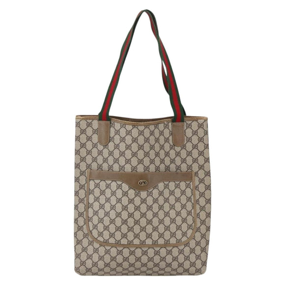 GUCCI GG Supreme Web Sherry Line Tote Bag PVC Beige Red Green Auth 148849