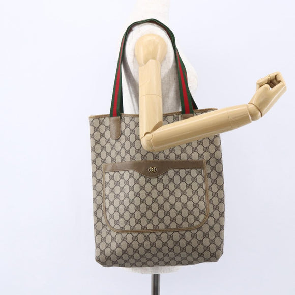 GUCCI GG Supreme Web Sherry Line Tote Bag PVC Beige Red Green Auth 148849