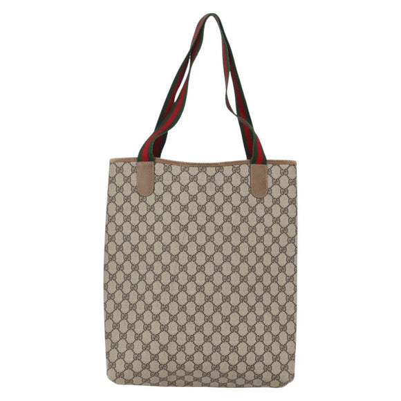 GUCCI GG Supreme Web Sherry Line Tote Bag PVC Beige Red Green Auth 148849