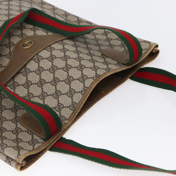 GUCCI GG Supreme Web Sherry Line Tote Bag PVC Beige Red Green Auth 148849