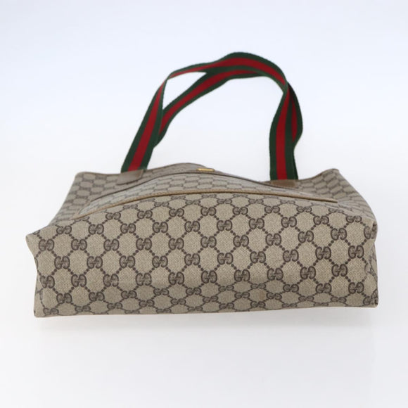 GUCCI GG Supreme Web Sherry Line Tote Bag PVC Beige Red Green Auth 148849