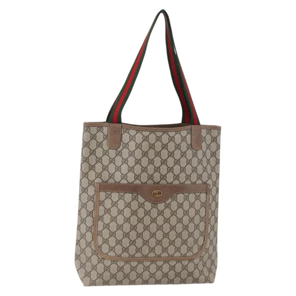 GUCCI GG Supreme Web Sherry Line Tote Bag PVC Beige Red 39 02 003 Auth 148850