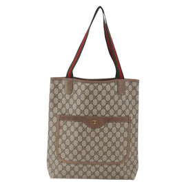 GUCCI GG Supreme Web Sherry Line Tote Bag PVC Beige Red 39 02 003 Auth 148850 - 0