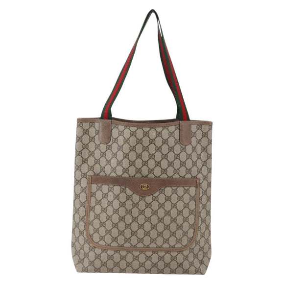 GUCCI GG Supreme Web Sherry Line Tote Bag PVC Beige Red 39 02 003 Auth 148850