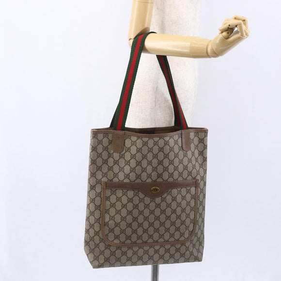 GUCCI GG Supreme Web Sherry Line Tote Bag PVC Beige Red 39 02 003 Auth 148850