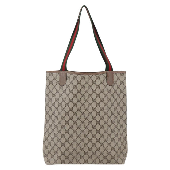 GUCCI GG Supreme Web Sherry Line Tote Bag PVC Beige Red 39 02 003 Auth 148850