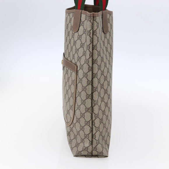 GUCCI GG Supreme Web Sherry Line Tote Bag PVC Beige Red 39 02 003 Auth 148850