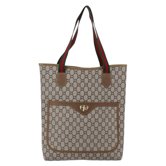 GUCCI GG Plus Supreme Web Sherry Line Tote Bag PVC Beige Red Green Auth 148852