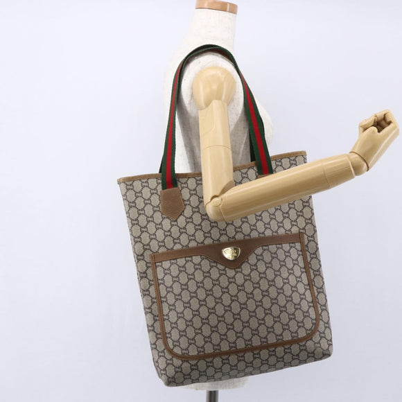 GUCCI GG Plus Supreme Web Sherry Line Tote Bag PVC Beige Red Green Auth 148852