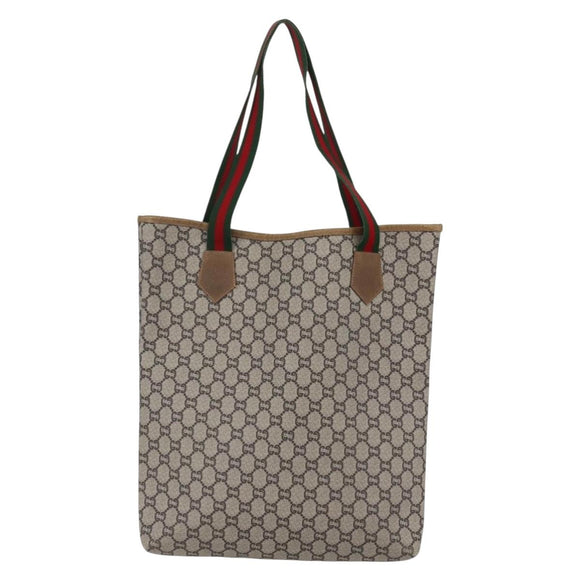 GUCCI GG Plus Supreme Web Sherry Line Tote Bag PVC Beige Red Green Auth 148852