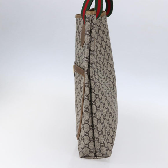 GUCCI GG Plus Supreme Web Sherry Line Tote Bag PVC Beige Red Green Auth 148852