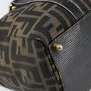 FENDI Zucca Canvas Hand Bag Black Brown Auth 148854-11