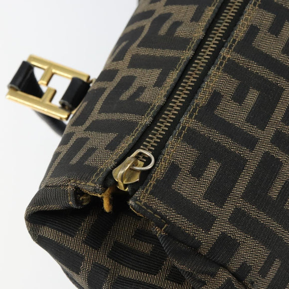 FENDI Zucca Canvas Hand Bag Black Brown Auth 148854