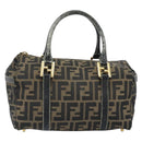 FENDI Zucca Canvas Hand Bag Black Brown Auth 148854-2