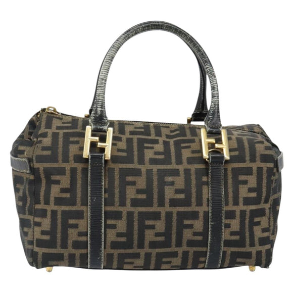 FENDI Zucca Canvas Hand Bag Black Brown Auth 148854