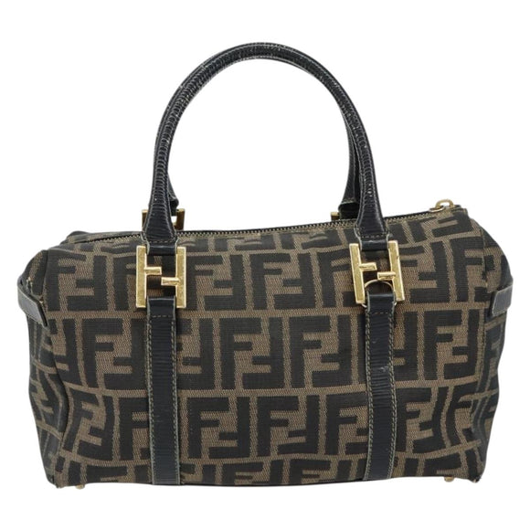 FENDI Zucca Canvas Hand Bag Black Brown Auth 148854