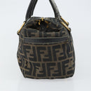 FENDI Zucca Canvas Hand Bag Black Brown Auth 148854-5