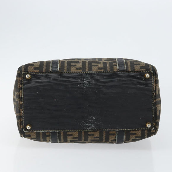 FENDI Zucca Canvas Hand Bag Black Brown Auth 148854
