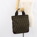 FENDI Zucca Canvas Hand Bag Black Brown Auth 148855-19
