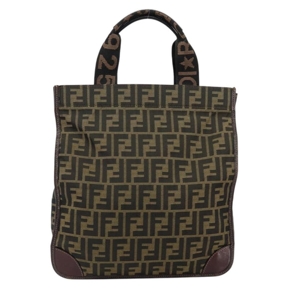 FENDI Zucca Canvas Hand Bag Black Brown Auth 148855