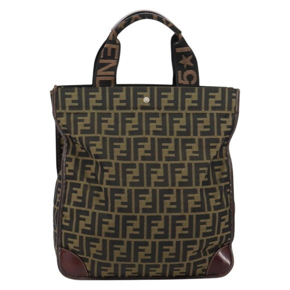 FENDI Zucca Canvas Hand Bag Black Brown Auth 148855