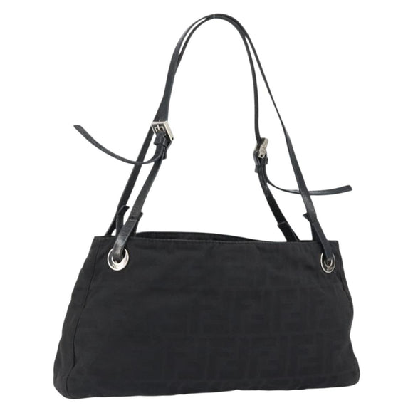 FENDI Zucca Canvas Shoulder Bag Black Auth 148857