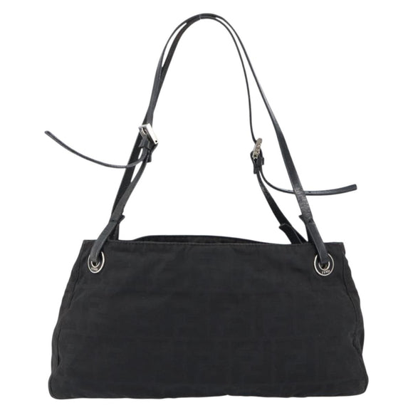 FENDI Zucca Canvas Shoulder Bag Black Auth 148857