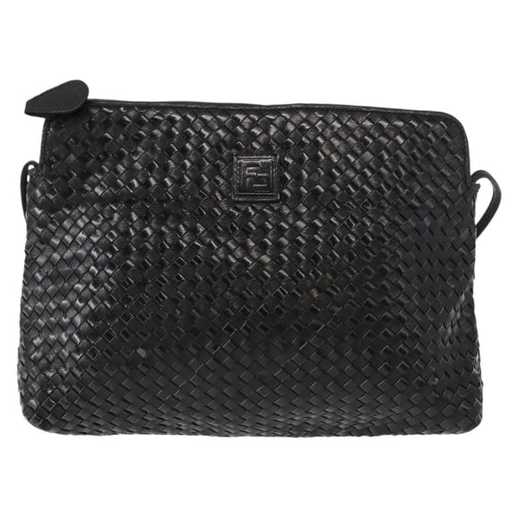 FENDI Shoulder Bag Leather Black Auth 148859