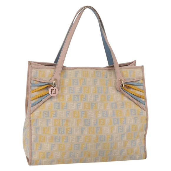 FENDI Zucchino Canvas Tote Bag Multicolor Gold Auth 148860