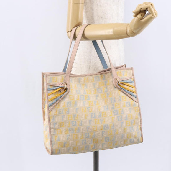 FENDI Zucchino Canvas Tote Bag Multicolor Gold Auth 148860
