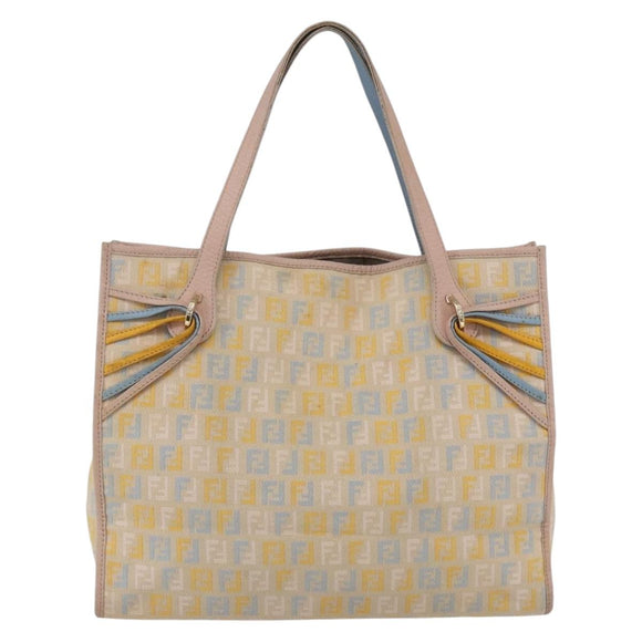 FENDI Zucchino Canvas Tote Bag Multicolor Gold Auth 148860