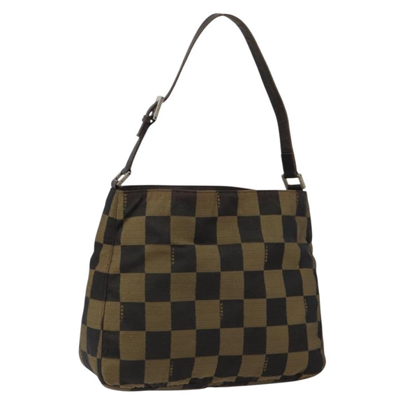 FENDI Pecan Canvas Shoulder Bag Black Brown Auth 148861