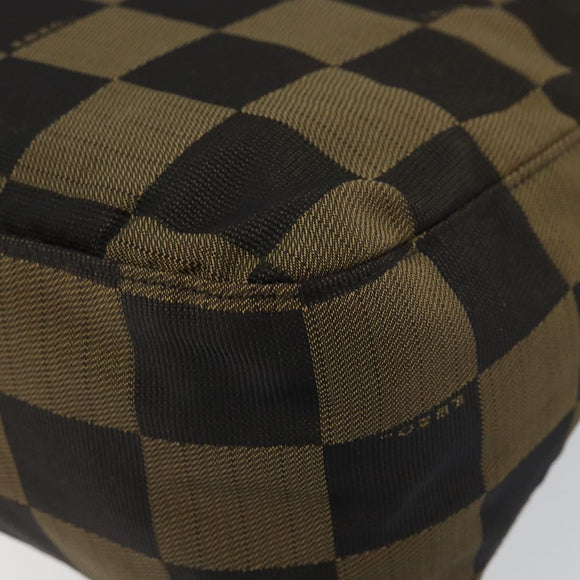 FENDI Pecan Canvas Shoulder Bag Black Brown Auth 148861