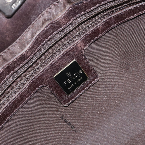 FENDI Pecan Canvas Shoulder Bag Black Brown Auth 148861