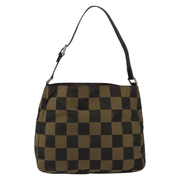 FENDI Pecan Canvas Shoulder Bag Black Brown Auth 148861