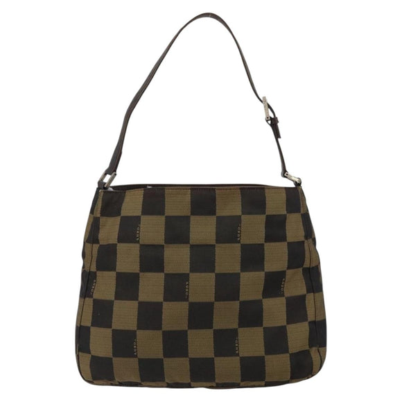 FENDI Pecan Canvas Shoulder Bag Black Brown Auth 148861