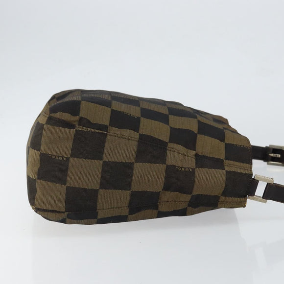 FENDI Pecan Canvas Shoulder Bag Black Brown Auth 148861
