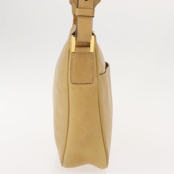 FENDI Shoulder Bag Leather Beige Gold Auth 148863