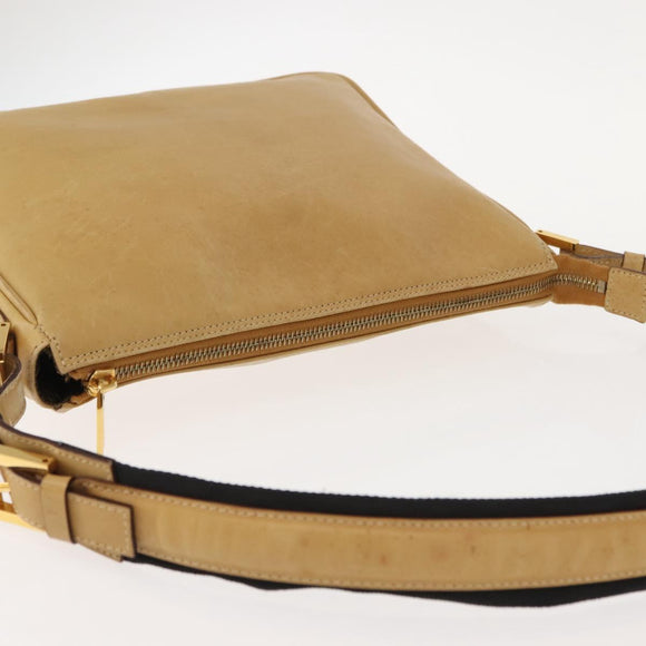 FENDI Shoulder Bag Leather Beige Gold Auth 148863
