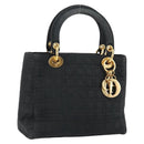 Christian Dior Canage Hand Bag Nylon Black Gold Auth 148879-1