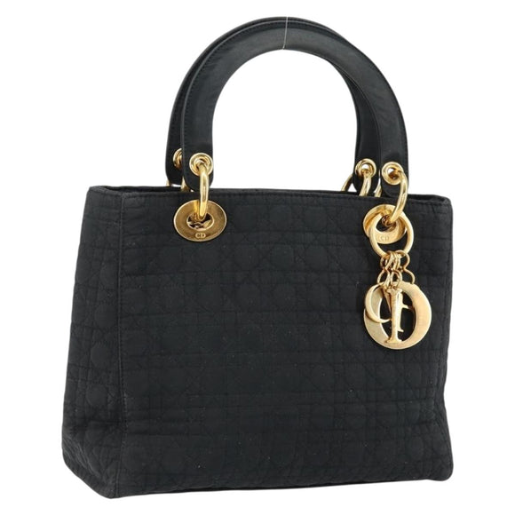 Christian Dior Canage Hand Bag Nylon Black Gold Auth 148879