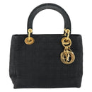 Christian Dior Canage Hand Bag Nylon Black Gold Auth 148879-2