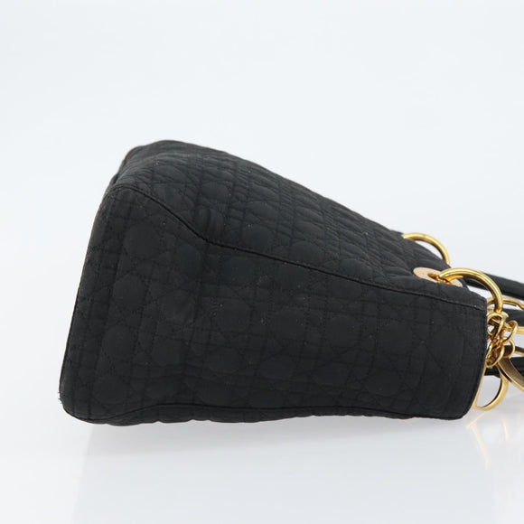Christian Dior Canage Hand Bag Nylon Black Gold Auth 148879